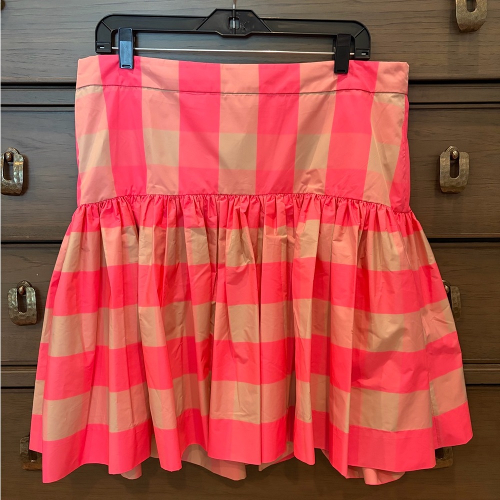 J. Crew neon pink tan check plaid taffeta party twirl skirt 12